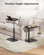 HUANUO Adjustable TV Tray, Height Adjustment TV Trays with 360° Swivel and 90° Tilt, Sturdy & Multi-Functional Sofa Table with Anti-Slip Bar, Space-Saving Side Table for Couch, Bedside, and Dining Use - color: Black