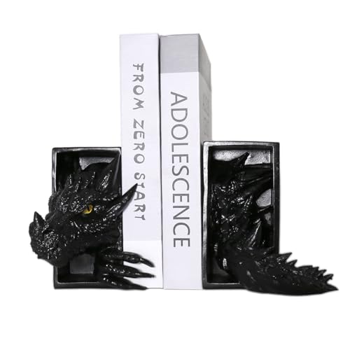 Dragon Bookends, Black Fantasy Book Nook Insert, Gothic Library Decor, Decorative Dragon Shelf Display