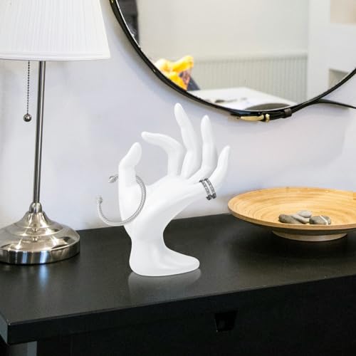 yuntop 1 Pack Hand Form Ring Holder Mannequin Hand Jewelry Organizer Stand Watch Stand Bracelet Ring Support Aesthetic Rack (White) - color: White