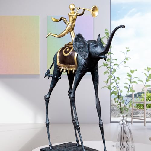 Blue Bronze Elephant Sculpture - 25.6” Tall Surrealist Artwork by Dali, Abstract Handmade Hot-Cast Bronze Statue - Art Collectibles Decorative and Gifts - color: Blue