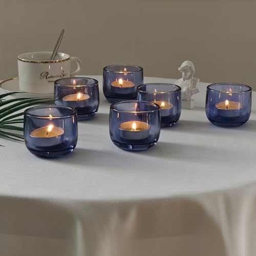 Gurfuy Glass Tealight Candle Holders 6 Set - Votive Candle Holder for Festival Wedding Propose Parties Holiday Table Centerpiece Shelf Decoration Fall Home Decor Blue - color: Darkblue
