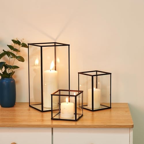 PHOSPHOR Glass Hurricane Candle Holder Set of 3 PCS Black Hurricane Candleholders for Wedding Party Holiday Birthday Home Decor Lanter - color: Black Set of 3 Pcs