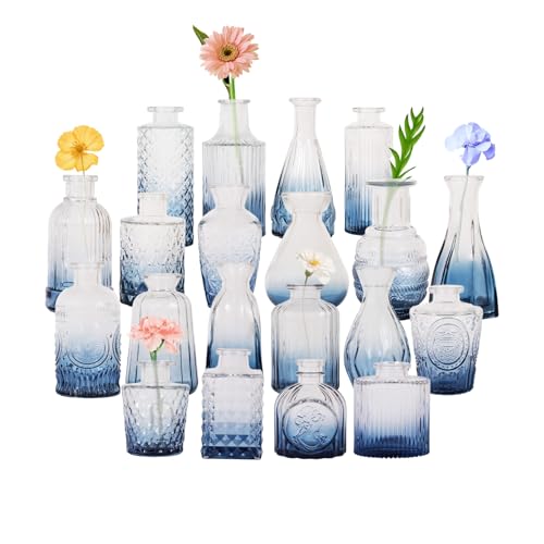Blue Glass Bud Vases Set of 20,Small Flower Vases for Wedding Centerpieces,Bud Vases in Bulk Glass Vase for Table Decoration,Home Decor - color: Blue-20pcs