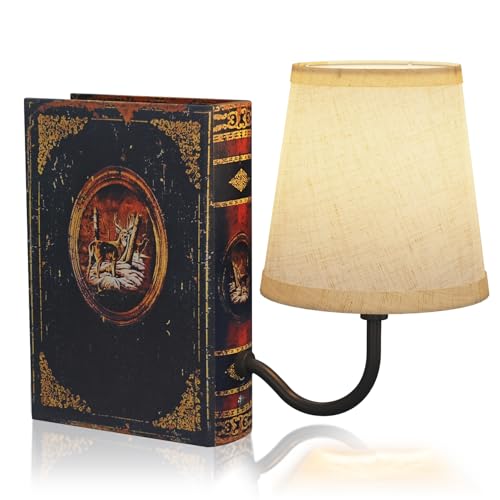 Vintage Bookshelf Lamp Rechargeable, Cordless Book Lamp with Linen Shade, Dimmable Touch Control Table Lamp, Modern Decorative Bookend, Bookshelf Lights for Office Home, Library, Study - style: Deer