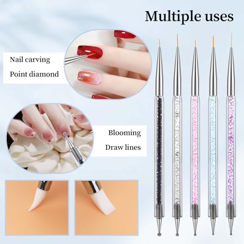 10Pcs Nail Art Sculpture Pen, Dual Tipped Silicone Nail Tools, Nail Art Tools, DIY Brush Dotting Tools Kit for Design Nail Foil Carving Drawing and 3D Effect Shaping Drawing Dotting Tools - color: Pink, Purple, Orange, White, Blue
