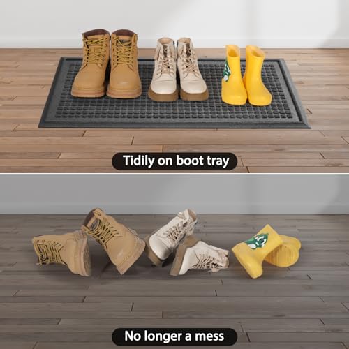 HIYARD Boot Tray for Entryway, Non-Slip Shoe Tray Drying Mat, Waterproof Boot Mat for Muddy Boots, Heavy Duty Shoe Storage Trays, Indoor/Outdoor Use, 16x30 inches, Grey - color: Grey, size: 16" x 30"