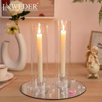 Glass Hurricane Candle Holder: 11.8" Tall Candlestick Holder with Cylinder Windproof Cover Clear Taper Candle Holders for Wedding Party Birthday Christmas Home Decor Set of 2 - size: 11.8" H - 2 Pcs