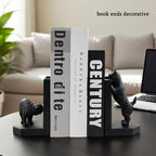 Decorative Bookends Cute Heavy Duty Book Ends, Dog and Cat Playing in The Fence Unique Modern Book Ends Stoppers Holders for Shelves Office, Black, Resin, 7.9" X 6.7"