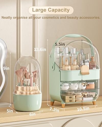 Makeup Organizer, Skincare Holder Bathroom Counter Organizer, Storage Box Cosmetic Display Cases, Teen Girl Gifts Trendy Stuff Make up Organizers for Vanity, Dresser, Countertop (Green) - color: Green
