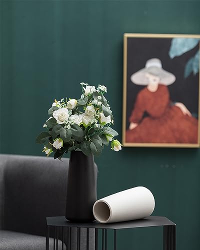 10" Black Vase - Tall Black Ceramic vase for Flower, Simple Matte Black Vases for Pampas Grass, Minimalist Farmhouse Boho vases for Centerpieces, Home Decor, Bathroom Decor - color: Solid Black, size: Super Big