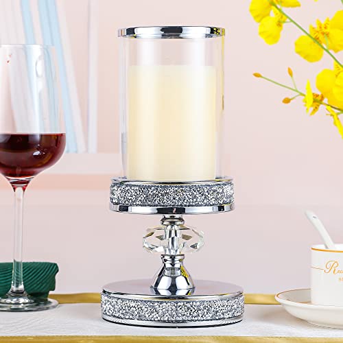 Candle Holder for Pillar Candle, Pillar Candle Holders for Wedding, Coffee Dining Table, Christmas, Table Centerpieces, Home Décor ZXC048D (1 Crystal Ball) - size: Silver ( S )