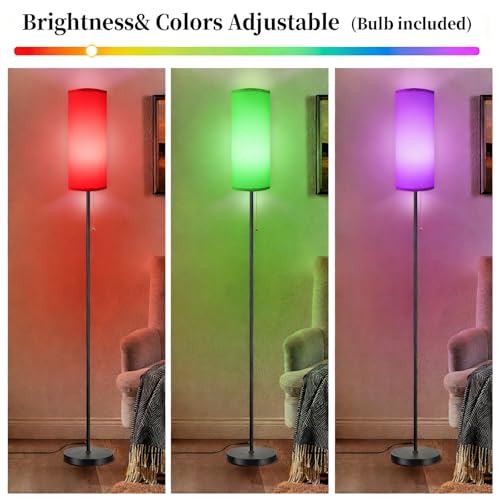 Floor Lamps for Living Room RGB Color Changing Bulbs Dimmable Color Brightness Modern Standing Lamp Remote Control Tall Lamp Chain Switch for Bedroom Office 9W LED Bulb Included, White Shade RGB Bulb - color: White Shade+RGB Bulb
