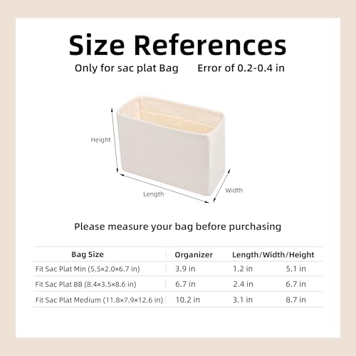 DGAZ Silk Purse Organizer Insert For LV Sac Plat Mini/BB/Medium bag，Silky Smooth Bag Organizer，Luxury Handbag & Tote Shaper（Craie，Mini） - color: Craie, size: Mini