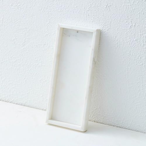 Handmade Natural Marble Tray, Polished Finish, Natural Marble Construction, Contemporary Style, Jewelry Tray, 11.8 x 5.12 x 1.18 Inches (White)