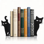 Peeping Cat Bookends Set of 2 - Heavy Duty Metal Bookends for Study & Office Bookshelf, Decorative Cat Lover Gifts, Non-Slip Book Organizers with Whimsical Peeking Cat Design