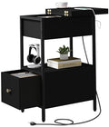 SOOWERY End Table with Charging Station, Narrow Side Table with Flip Top Cabinet and Fabric Drawer, Nightstand Bedside Tables for Small Spaces, Bedroom, Living Room, Black - color: Black