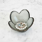 Black Flower Ring Dish Jewelry Tray, Small Glass Trinket Tray for Rings Earrings, Present for Wife Mom Daughter Women - color: Black