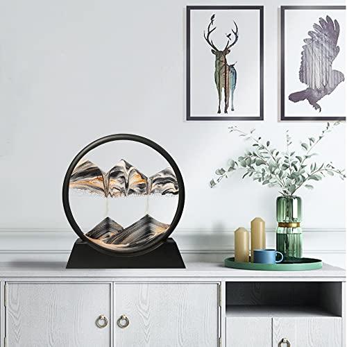 Muyan Moving Sand Art Picture Sandscapes in Motion Round Glass 3D Deep Sea Sand Art for Adult Large Desktop Art (Black, 12 Inch) - color: Black, size: 12 Inch