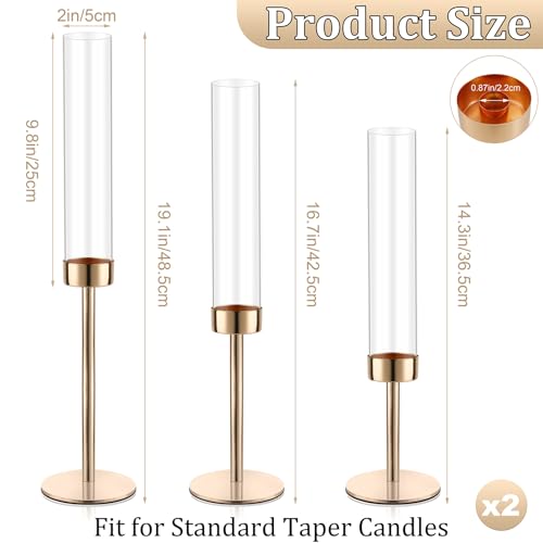 Gold Hurricane Candle Holders, Set of 6 Glass Taper Candlestick Holders Metal Candle Stands Bulk with Glass Cover for Dining Tables Wedding Candelabra Centerpieces Decor - color: Gold