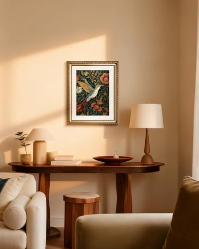 InSimSea Gold Picture Framed Wall Art, Living Room Vintage Moody Hummingbird Wall Decor, William Morris Botanical Canvas Print Art, Home Farmhouse Decor, Antique Paintings with Frame 13x16inch - color: Flower Bird, size: 16"L x 13"W