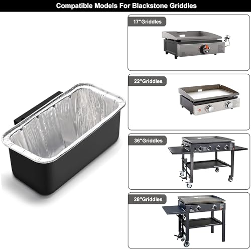 Grill Grease Catcher for Blackstone Griddle with 10 Pack Grease Cup Liners Aluminum Foil Tray Pan Drip Tray Pan for 17, 22, 28 & 36 inches Griddle (Short Hook) - color: Short Hook