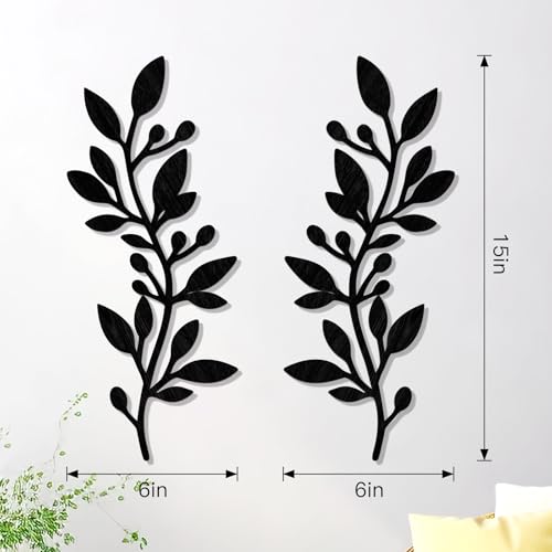 Zzbakress 2 Pcs Colorful Tree Leaf Wall Art Decor Vine Home Wall Decoration Olive Branch Leaf Wall Decor Large Wall Decor for Bedroom, Living Room, Wall Sculptures Indoor Outdoor (Black) - color: Black