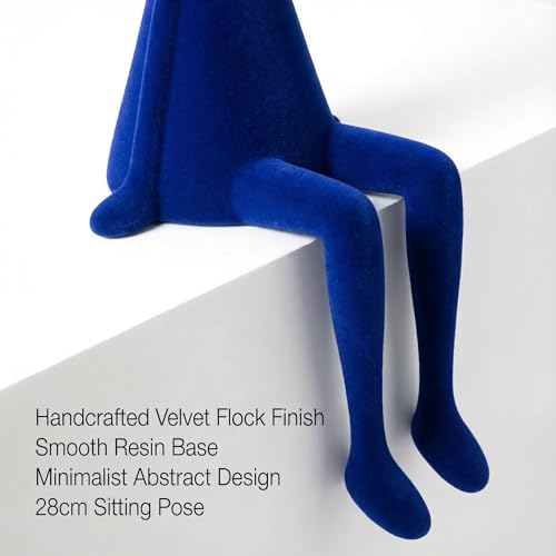 Klein Blue Flocked Bunny Figurine, Modern Sitting Rabbit Sculpture, Resin Abstract Animal Art Statue for Home Decor, Bookshelf Accent (Small)