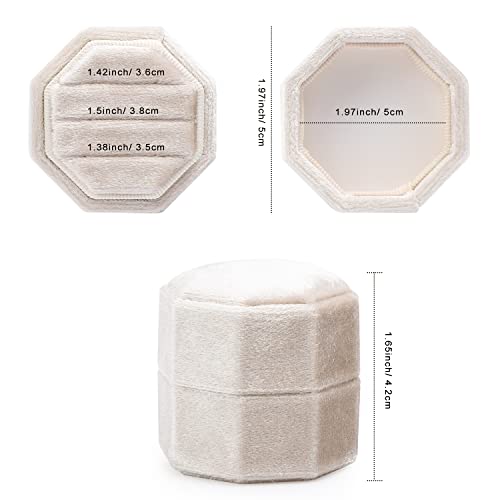WantGor Velvet Ring Box, 3 Slots Jewelry Ring Gift Box Vintage Ring Display Holder Case for Wedding Ceremony Proposal Engagement (Beige) - color: Beige