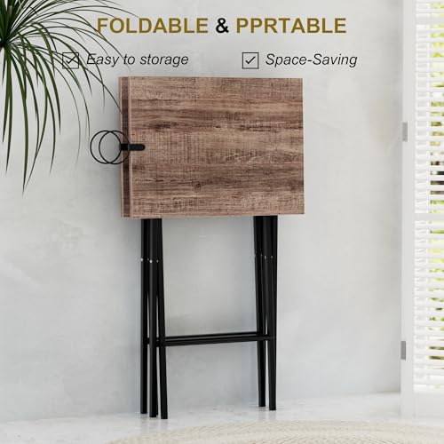 VECELO Folding TV Tray for Eating Set of 2, Portable Dinner/Snack Table with Cup Holder for Couch, Living Room and Small Space, Coffee & Black - color: Coffee & Black, size: 2 Pack