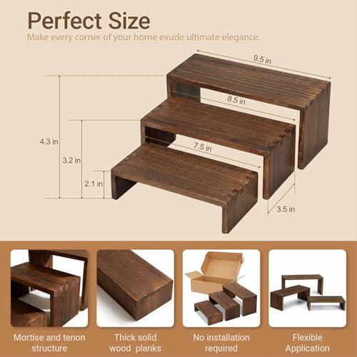 3-Tier Wood Display Risers – Versatile Food Display Risers for Party, Desktop Organizer for Home, Office & Kitchen, Multi-Purpose Wooden Shelf for Plants, Collectibles(9.5/8.5/7.5 in)