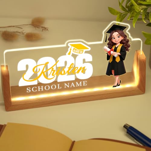 Custom Name Plate for Desk, Personalized Light Up Acrylic Desk Name Plate, Personalized Graduation Gifts 2026 for Him Her, Class of 2026 Graduate Gift, High School College Grad Gift (Graduation Girl) - color: Graduation Girl
