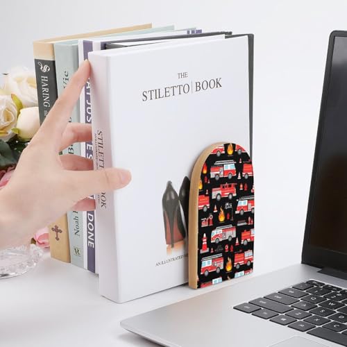 Sturdy Red Fire Trucks Black Book Ends for Home Office Bookstore Supplies, Book Holder Stand Decorative, Bookends with Non-Slip Mats - color: Picture(460)
