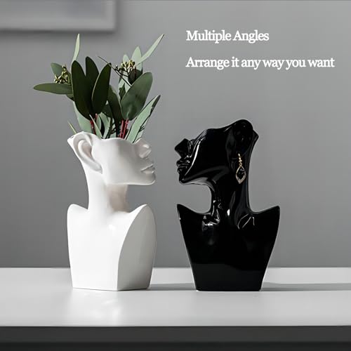 Face Vases -White,H 9.2 Inch,with Earrings Art Ceramic vase,for Flowers Ceramics Statue Flower Vase,Female Modern Cool Vases,for Office Dining Table Home Ornaments - color: White