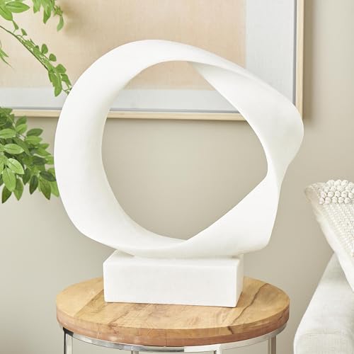 Deco 79 Polystone Abstract Decorative Sculpture Textured Open Wave Home Decor Statue with Elevated Base, Accent Figurine 22" x 6" x 22", White - size: 22" x 6" x 22"
