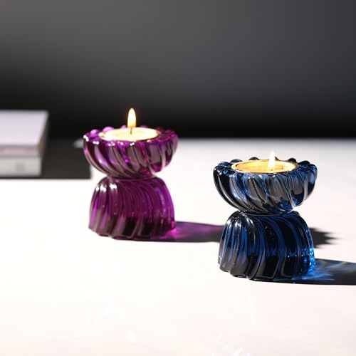 Twizzle Twist Tealight Holder, Decorative Tealight Candle Holder for Table Display, Romantic Decoration, Unique Home Décor Aesthetic, Housewarming Gift, Spiral Sculpture Diwali Tea Light Stand - color: Black Blue