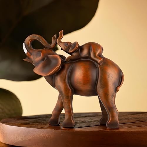Wood-Grain Elephant Figurine, Mother and Baby Elephant Resin Statue for Home Decor, Animal-Themed Gift for Women, Mom, or Friends - color: Wood-grain Elephant