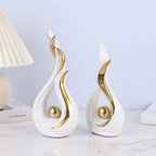 2PCS White and Gold Abstract Ceramic Sculptures – Modern Home Decor Accents and Centerpieces for Coffee Table, Shelf, Dining Room, Kitchen, Tv Stand, Entryway Or Desktop Display