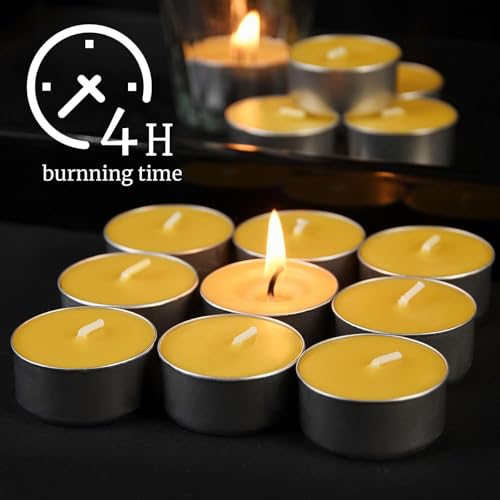32 Packs Beeswax Tealight Candles,Natural Beeswax Tea Lights Candle in Aluminum Cups,4-5 Hour Burn Time,Unscented Smokeless Candles - style: 32 packs