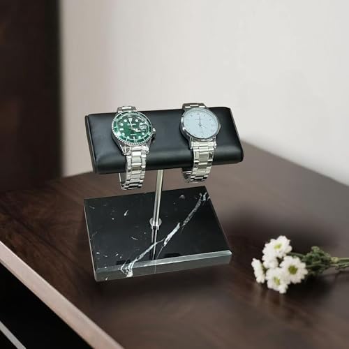 Men's Premium Handcrafted Watch Display Stand,Watch Stand,Watch Organizer,Watch Holder,Bracelet Display Stand,Natural Marble Base with Leather Surface (black) - color: black