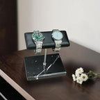 Men's Premium Handcrafted Watch Display Stand,Watch Stand,Watch Organizer,Watch Holder,Bracelet Display Stand,Natural Marble Base with Leather Surface (black) - color: black