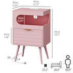 Veegle Nightstand,Modern Bedside Table with Storage Drawer and Open Wood Shelf, Accent Night Stand with Solid Wood Legs for Living Room, Bedroom and Small Spaces,Easy Assembly (Pink) - color: Pink