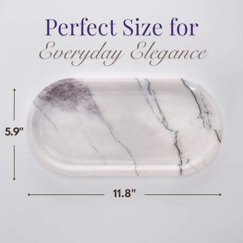 Handcrafted Marble Tray – Bathroom Counter Organizer, Jewelry Tray, Perfume Organizer & Decorative Tray for Vanity Accessories, Coffee Table Decor & Bathroom Countertop (Oval, Leilac) - color: Leilac, size: 11.8" x 5.9" x 0.8"