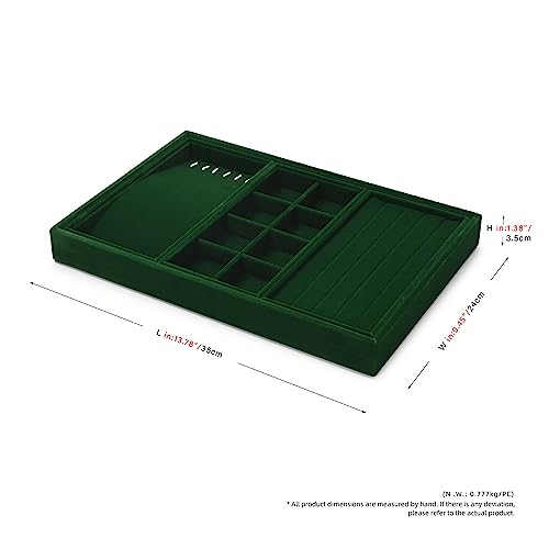 4 In 1 Velvet Jewelry Trays Jewelry Drawer Organizer Tray Stackable Jewelry Trays Necklace Bracelet Ring Earring Organizer Tray (Green) - size: 4-in-1 Tray for Multiple Jewelry