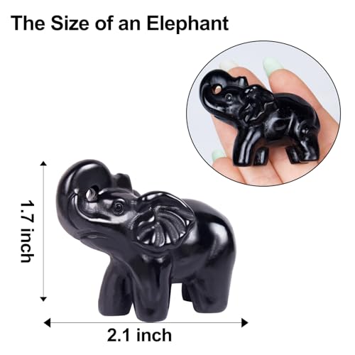 2 Inch Black Obsidian Crystal Elephant Sculpture Handcrafted Healing Stone Animal Figurine Spiritual Home Decor Lucky Charm Gift for Wealth Success Positive Energy and Meditation Lovers - color: Black Obsidian Elephant-02