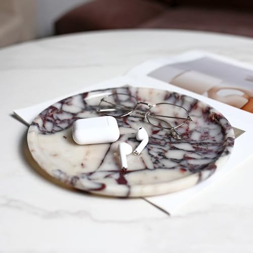 Natural Marble Tray, Coffee Table, Food, Fruit, Paper Cup, Cake Display, Coffee bar, Family Gatherings, Seasonal Holiday Decoration Tray(Viola-Circular-9.8"x9.8"x0.7") - color: Viola-circular-9.8"x9.8"x0.7"