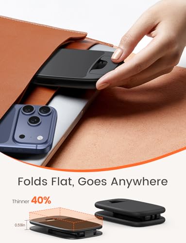 Lamicall Foldable Cell Phone Stand for Desk - [Ultra Thin] Portable Travel Holder, Height Adjustable, Weighted Metal Base, Thick Case Friendly for iPhone 17 16 15 Pro Max, Galaxy S26, Gift Mothers Day - color: A-Black