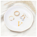 ProCase Ceramic Jewelry Tray, Initial Ring Dish Trinket Plate Engagement Gift, Small Personalized Monogram Ring Bowl for Wedding, White Decorative Jewelry Holder for Women Vanity -LetterV - style: V
