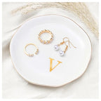 ProCase Ceramic Jewelry Tray, Initial Ring Dish Trinket Plate Engagement Gift, Small Personalized Monogram Ring Bowl for Wedding, White Decorative Jewelry Holder for Women Vanity -LetterV - style: V
