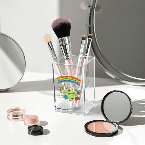 You Are Not Superhuman Acrylic Cosmetic Pencil Pen Holder Cup, Boho Cute Frog Desk Organizer Accessory for Home Office Decor, Frog Lovers Gifts, Funny Sarcastic Work Gifts for Women Men Coworker - style: You Are
