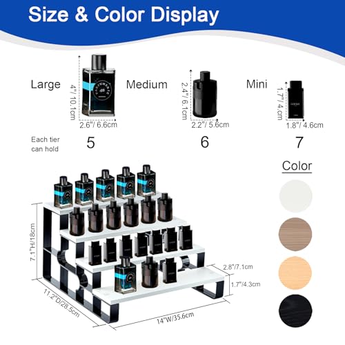 Perfume Stand for Men,4 Tier Cologne Organizer,Cologne Stands for Dresser Deco,Wooden Shelf Display Risers for Bathroom,Bedroom,Kitchen,Makeup,Figures,Cupcake,Dessert, (White,Width=14") - color: White, size: 4 Tiers-width=14"